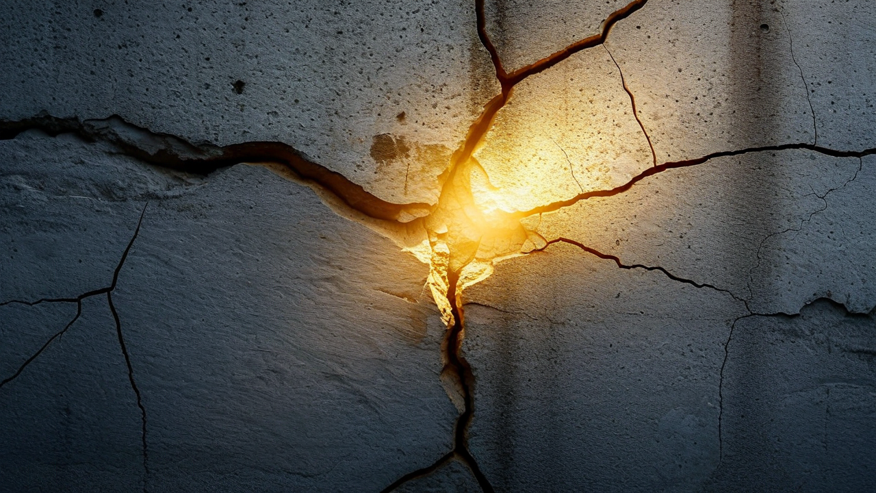 Light breaking through cracked concrete